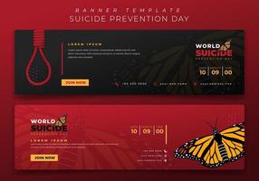 Banner template in landscape black and red background for suicide prevention day design vector