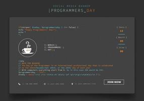 Banner template with coding text design in dark background for programmers day design vector