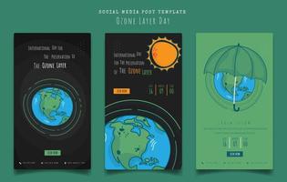 conjunto de plantillas de publicaciones en redes sociales para el día internacional para la preservación de la capa de ozono vector