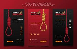 Set of social media post template with rope and butterfly for suicide prevention day design vector