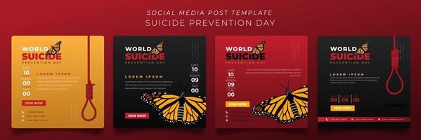 conjunto de plantillas de redes sociales con fondo rojo y negro para el diseño del día mundial de prevención del suicidio vector