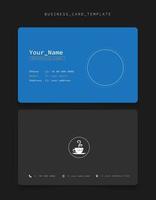 Business card template in blue and gray background with pixel coffee icon for programmers identity vector