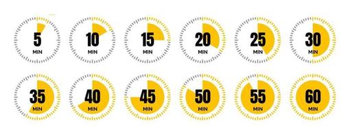 Timer icon collection. Set of timer Stopwatch icons. Countdown from 0 to 60 seconds. vector