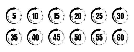 Timer icon collection. Set of timer Stopwatch icons. Countdown from 0 to 60 seconds. vector