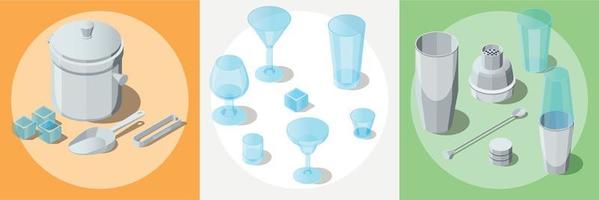 Bartender Isometric Square Set vector