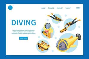 Diving Isometric Landing Page vector