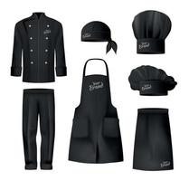 Realistic Culinary Clothing Black Icon Set vector