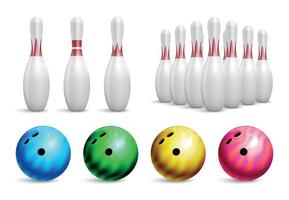 Realistic Ball Bowling Icon Set vector