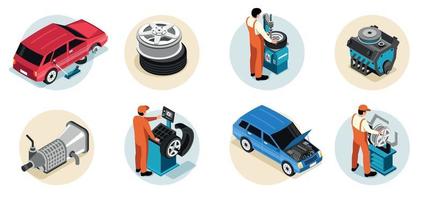 Isometric Car Repair Compositions vector