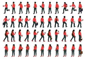 Walking Black People Isometric Set vector