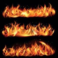 Isolated Realistic Flame Fire Icon Set vector