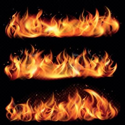 Isolated Realistic Flame Fire Icon Set