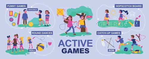 infografía de juegos activos para niños vector