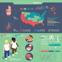 conjunto infográfico de obesidad infantil vector