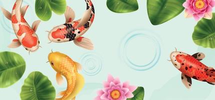 Realistic Koi Fish Composition vector