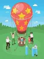 Isometric Hot Air Balloon Concept vector