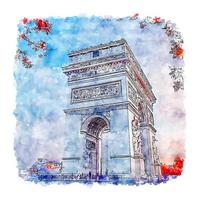 Paris France Watercolor sketch hand drawn illustration vector