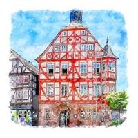 Grunberg Hessen Germany Watercolor sketch hand drawn illustration vector