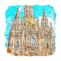 Tibidabo Barcelona Watercolor sketch hand drawn illustration vector