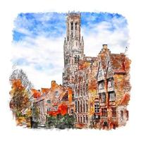 Bruges Belgium Watercolor sketch hand drawn illustration vector