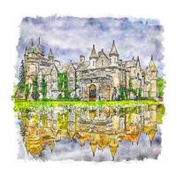 Balmoral Castle Scotland Watercolor sketch hand drawn illustration vector