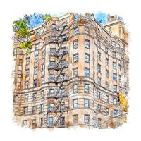 Architecture Apartment House Watercolor sketch hand drawn illustration