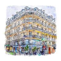 Architecture Paris France Watercolor sketch hand drawn illustration vector