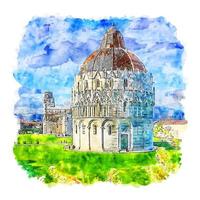 pisa italia acuarela boceto dibujado a mano ilustración vector