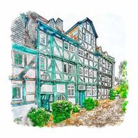 Marburg Germany Watercolor sketch hand drawn illustration vector