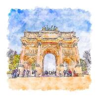 Paris France Watercolor sketch hand drawn illustration vector