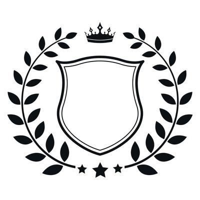 Illustration of a shield with a laurel wreath and a crown
