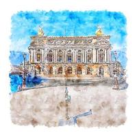 Opera Garnier Paris Watercolor sketch hand drawn illustration vector