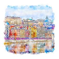 Lyon France Watercolor sketch hand drawn illustration vector