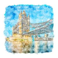 Tower Bridge London Watercolor sketch hand drawn illustration