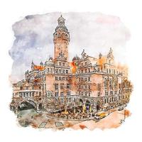 Leipzig Germany Watercolor sketch hand drawn illustration vector