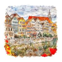 Tubingen Germany Watercolor sketch hand drawn illustration vector