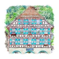 Architecture Schiltach Germany Watercolor sketch hand drawn illustration vector