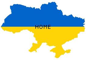 Ucrania es mi hogar. eslogan hogar en el fondo de la bandera ucraniana. silueta de mapa con bandera ucraniana. el concepto de apoyo y amor por ucrania y el pueblo ucraniano. vector