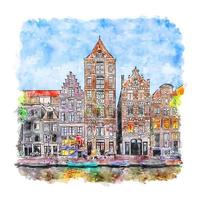 Amsterdam Netherlands Watercolor sketch hand drawn illustration vector