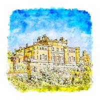 Culzean Castle Watercolor sketch hand drawn illustration vector