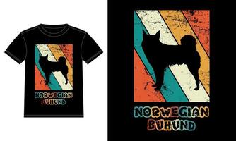 divertido noruego buhund retro vintage puesta de sol camiseta plantilla de diseño, tablero de buhund noruego, pegatina de ventana de coche, vaina, cubierta, fondo blanco aislado, regalo de silueta para amante de buhund noruego vector