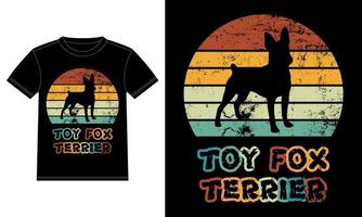 divertido juguete fox terrier retro vintage puesta de sol camiseta diseño plantilla, tablero de juguete fox terrier, pegatina de ventana de camión, vaina, cubierta, fondo blanco aislado, regalo de silueta para amante de juguete fox terrier