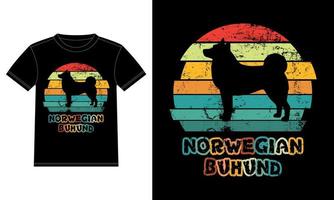 divertido noruego buhund retro vintage puesta de sol camiseta plantilla de diseño, tablero de buhund noruego, pegatina de ventana de coche, vaina, cubierta, fondo blanco aislado, regalo de silueta para amante de buhund noruego vector