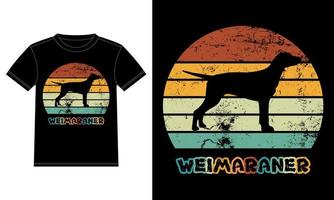 Plantilla de diseño de camiseta de puesta de sol vintage retro weimaraner divertido, tablero de weimaraner, pegatina de ventana de coche, vaina, cubierta, fondo blanco aislado, regalo de silueta para el amante de weimaraner vector