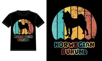 divertido noruego buhund retro vintage puesta de sol camiseta plantilla de diseño, tablero de buhund noruego, pegatina de ventana de coche, vaina, cubierta, fondo blanco aislado, regalo de silueta para amante de buhund noruego vector