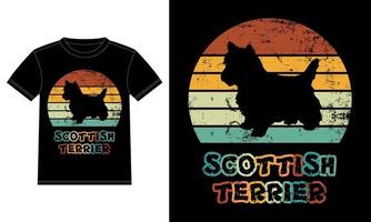 divertido terrier escocés retro vintage puesta de sol camiseta diseño plantilla, tablero de terrier escocés, pegatina de ventana de coche, vaina, cubierta, fondo blanco aislado, regalo de silueta para amante del terrier escocés vector