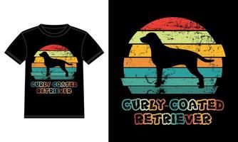 divertido perro perdiguero revestido rizado vintage retro puesta de sol silueta regalos amante de los perros dueño del perro camiseta esencial vector