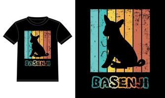 divertida basenji retro vintage puesta de sol camiseta plantilla de diseño, tablero basenji, pegatina de ventana de coche, vaina, cubierta, fondo blanco aislado, regalo de silueta para amante de basenji vector