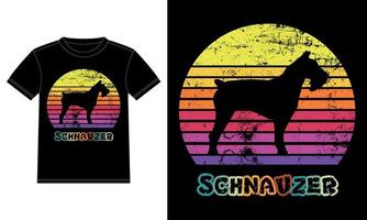 divertido schnauzer retro vintage puesta de sol camiseta plantilla de diseño, tablero de schnauzer, pegatina de ventana de coche, vaina, cubierta, fondo blanco aislado, regalo de silueta para amante de schnauzer vector