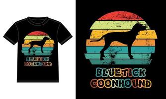 divertido bluetick coonhound retro vintage puesta de sol camiseta plantilla de diseño, bluetick coonhound a bordo, pegatina de ventana de coche, vaina, cubierta, fondo blanco aislado, regalo de silueta para amante de bluetick